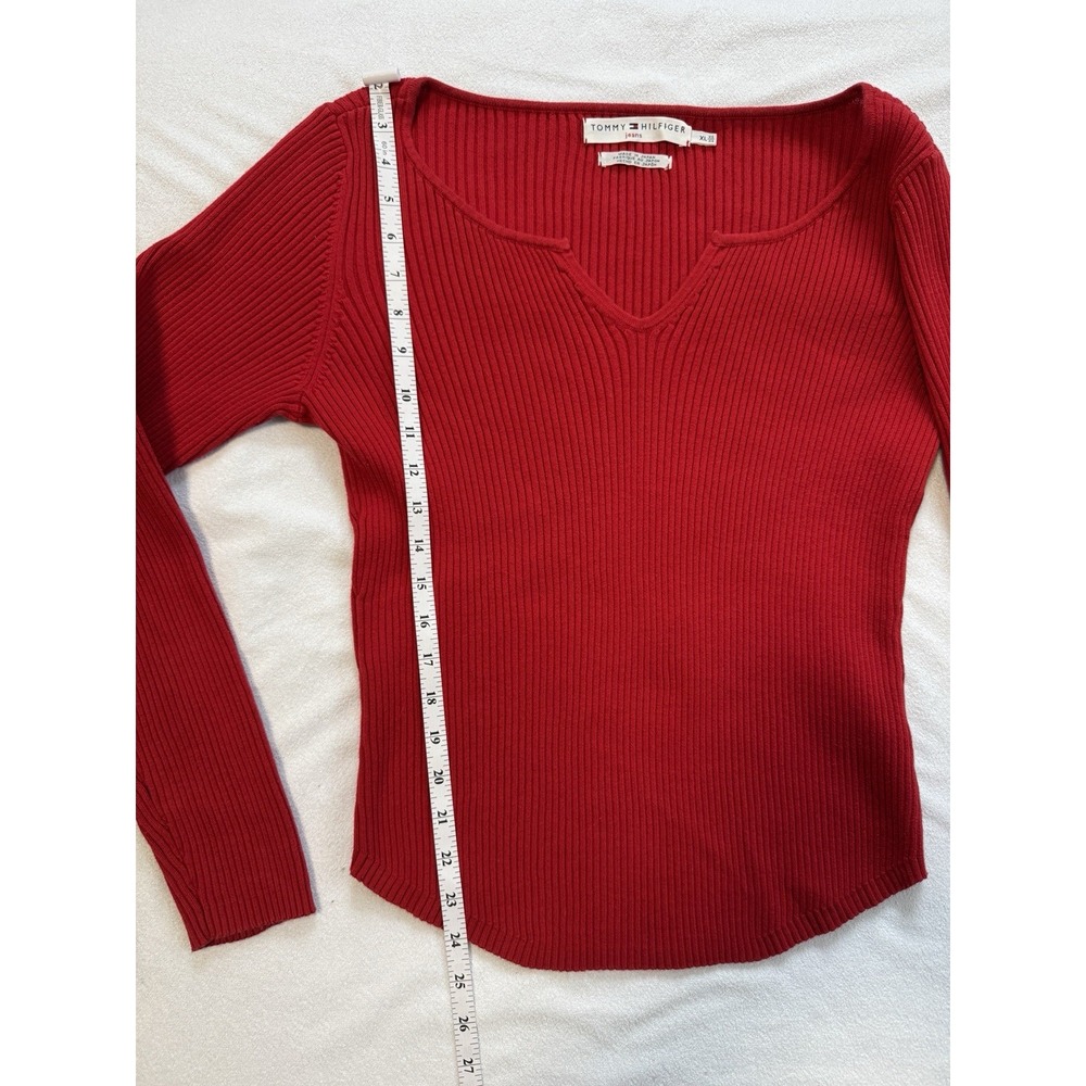 Vintage Y2K Preppy Red Ribbed Tommy Hilfiger Sweater Size XL - Picture 5 of 7